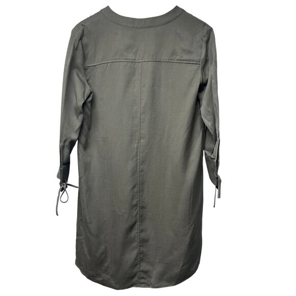 Theory Jullitah R2 Tencel Olive Green Lace Up Shirt Dress 3/4 Sleeves Size 4 - Picture 2 of 4